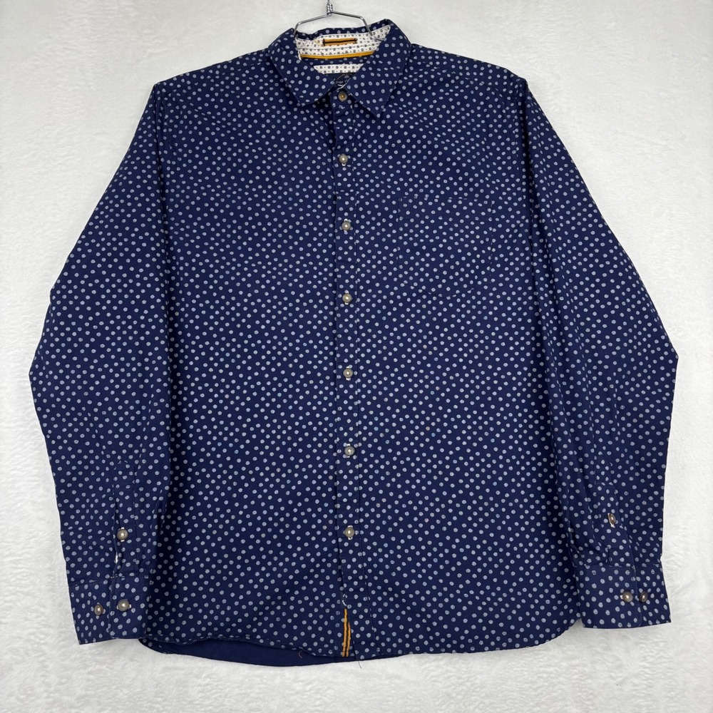 Across the Pond Mens Large Navy Blue Geometric Print Long Sleeve Button Up